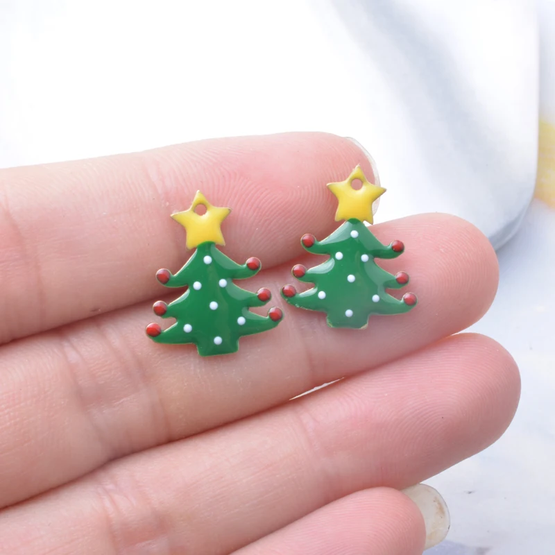 6 Stück Weihnachtsbaum-Anhänger aus emailliertem Kupfer, beidseitig mit Tropfenlackierung, bunte Anhänger für DIY-Schmuckzubehör – Detail 9