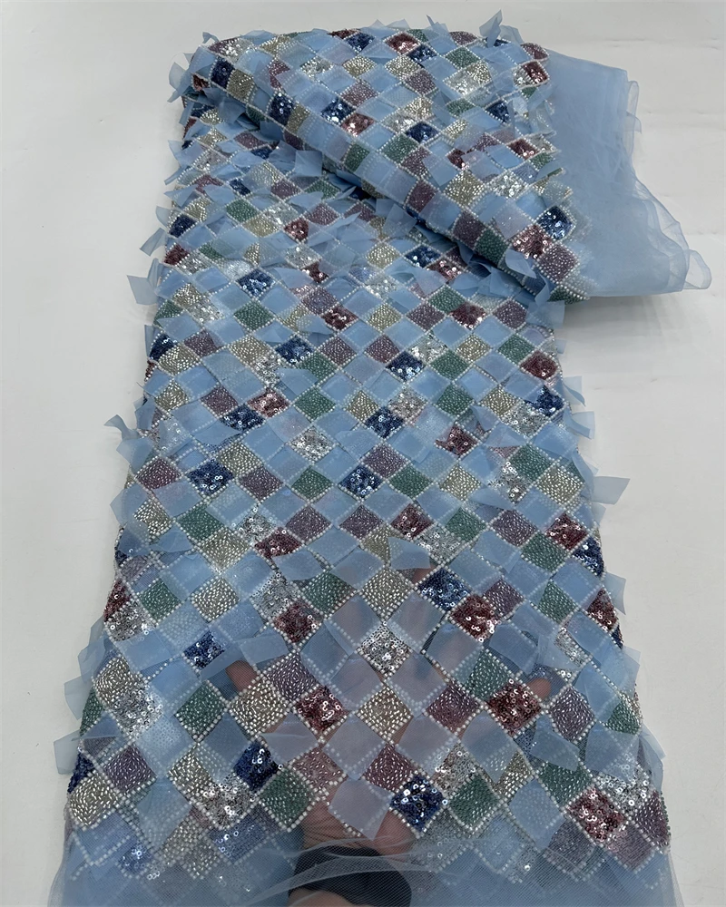 

Luxury French Mesh Lace Fabric with African Nigerian Sequins for Wedding Dress Embroidery Sewing Material