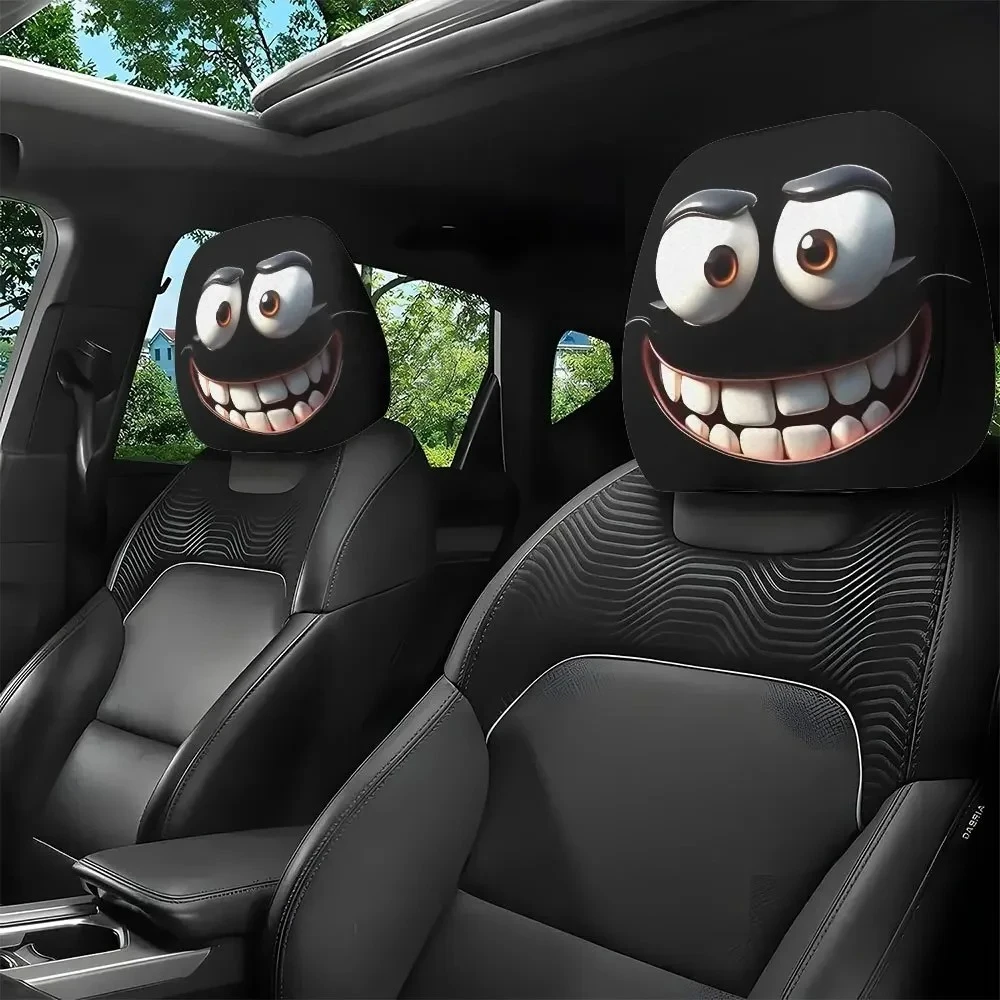Washable Smiley Face Car Headrest Covers 2pcs Soft Comfortable Polyester Decorative Cushion Pillowcase Auto Seat