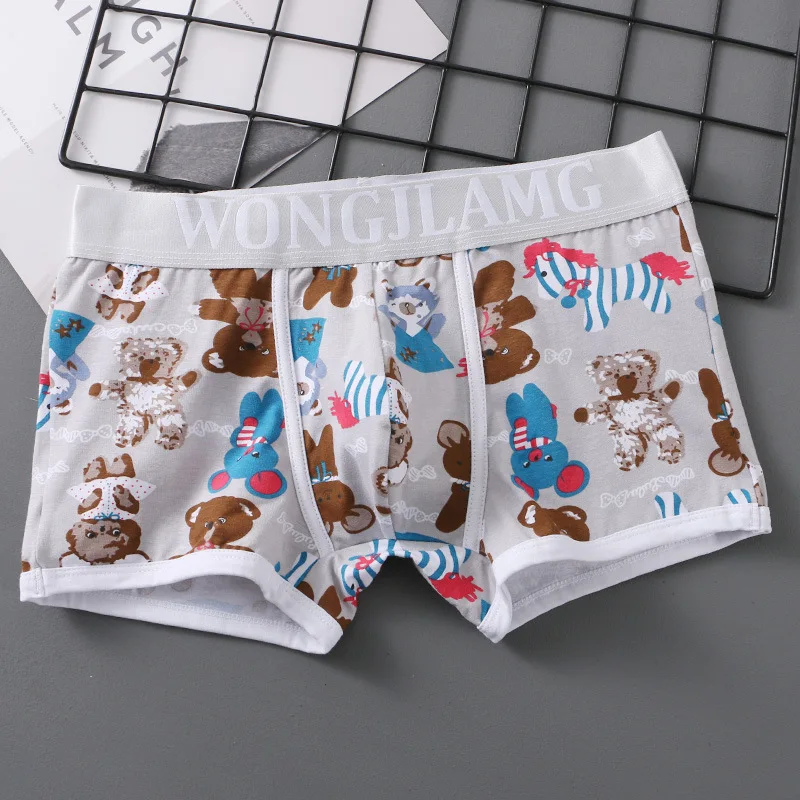 Youth Fashionable Trunks for Men Cotton Breathable Bulge Pouch Panties Mid Waist Cute Cartoon Printed Youth Comfy Sports Boxers