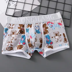 Youth Fashionable Trunks for Men Cotton Breathable Bulge Pouch Panties Mid Waist Cute Cartoon Printed Youth Comfy Sports Boxers