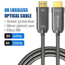 Kabel światłowodowy 8K HDMI2.1 Ultra szybkie kable HDMI 48 Gb/s 8K@60HZ 4K@120HZ HDR/eARC/HDCP 2.3 do telewizora/PS5/niebieski promień