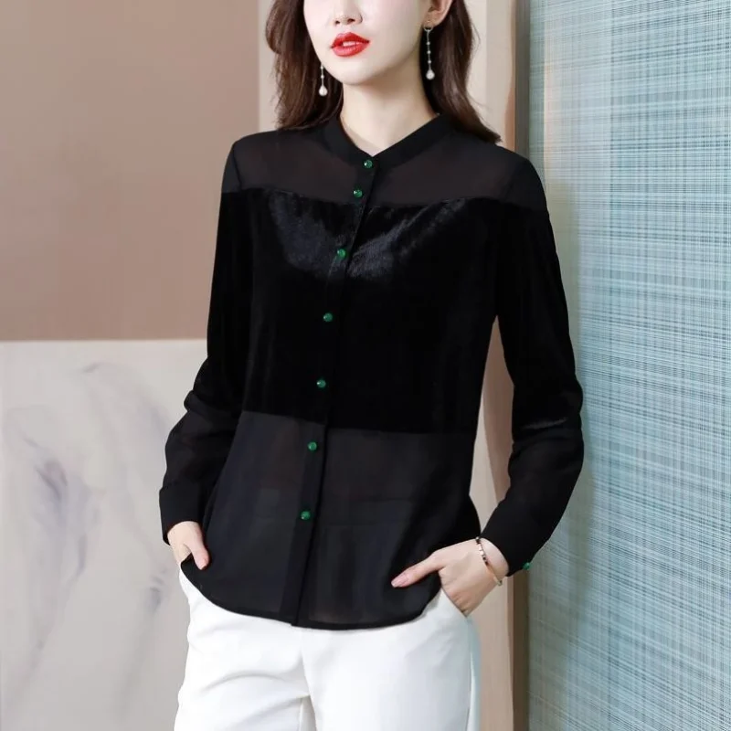 Blouses Women Chic Minimalist Comfortable Korean Style Tender Spring Temperament Single Breasted Sheer Elegant Hot Sale Female