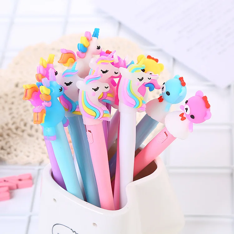 Creative cartoon with light, neutral pen, luminous unicorn water pen, lovely learning stationery, office signature pen light pen