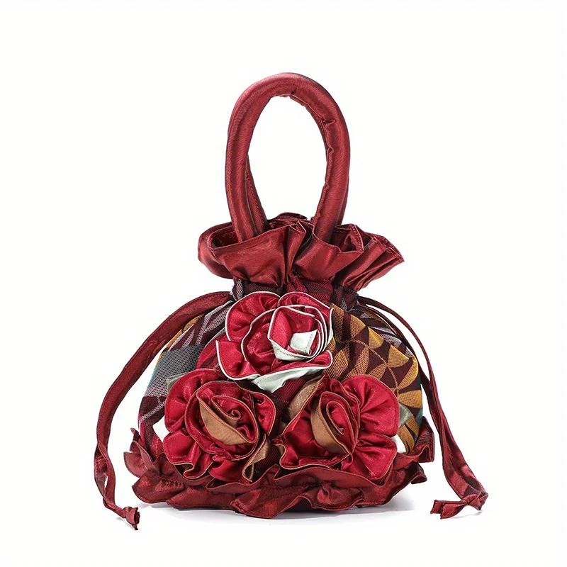New model women's lace handbag for evening events. Women's handbag in the shape of a flower bucket with creative design.