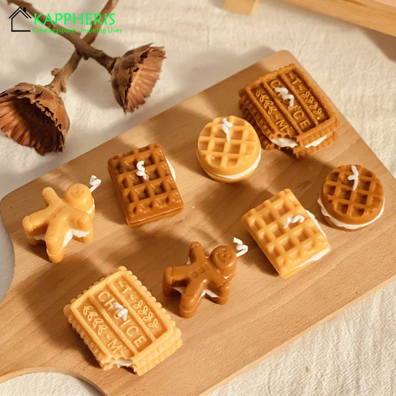 Waffle Scented Candles Cookies Food Shape Lotus Biscuit Decorative Candles Milk Scents Aromatic Candle Flavoring for Home Decor