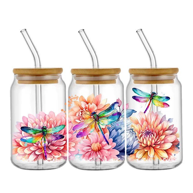 Spring Flower Butterfly Transfer Stickers Waterproof UV DTF Cup Mug Wraps Sticker DIY 3D Wrap Decal For 16oz Libbey Glass