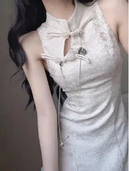 Sexy Summer Chinese Style Sleeveless Fish Tail Short Dress Women's Fashion Commute Waist Cinch No Sleeve Flag Robe Dress