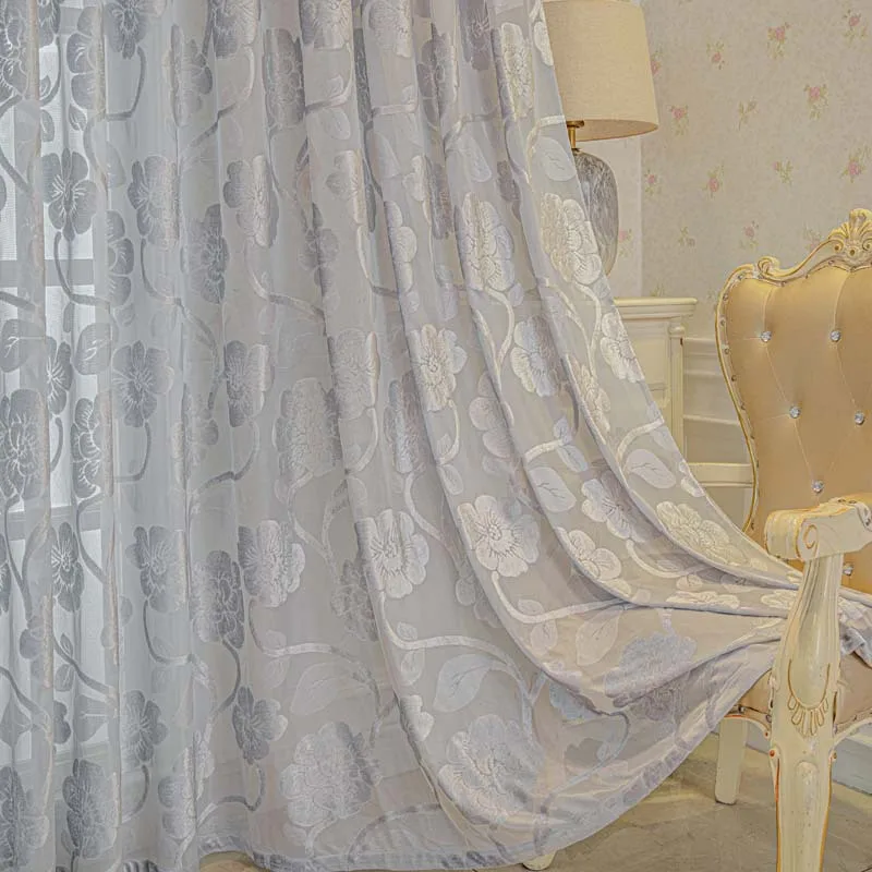American Pastoral Jacquard Flowers European Hollow Fashion Custom Size Luxury Sheer Curtains for Living Dining Room Bedroom