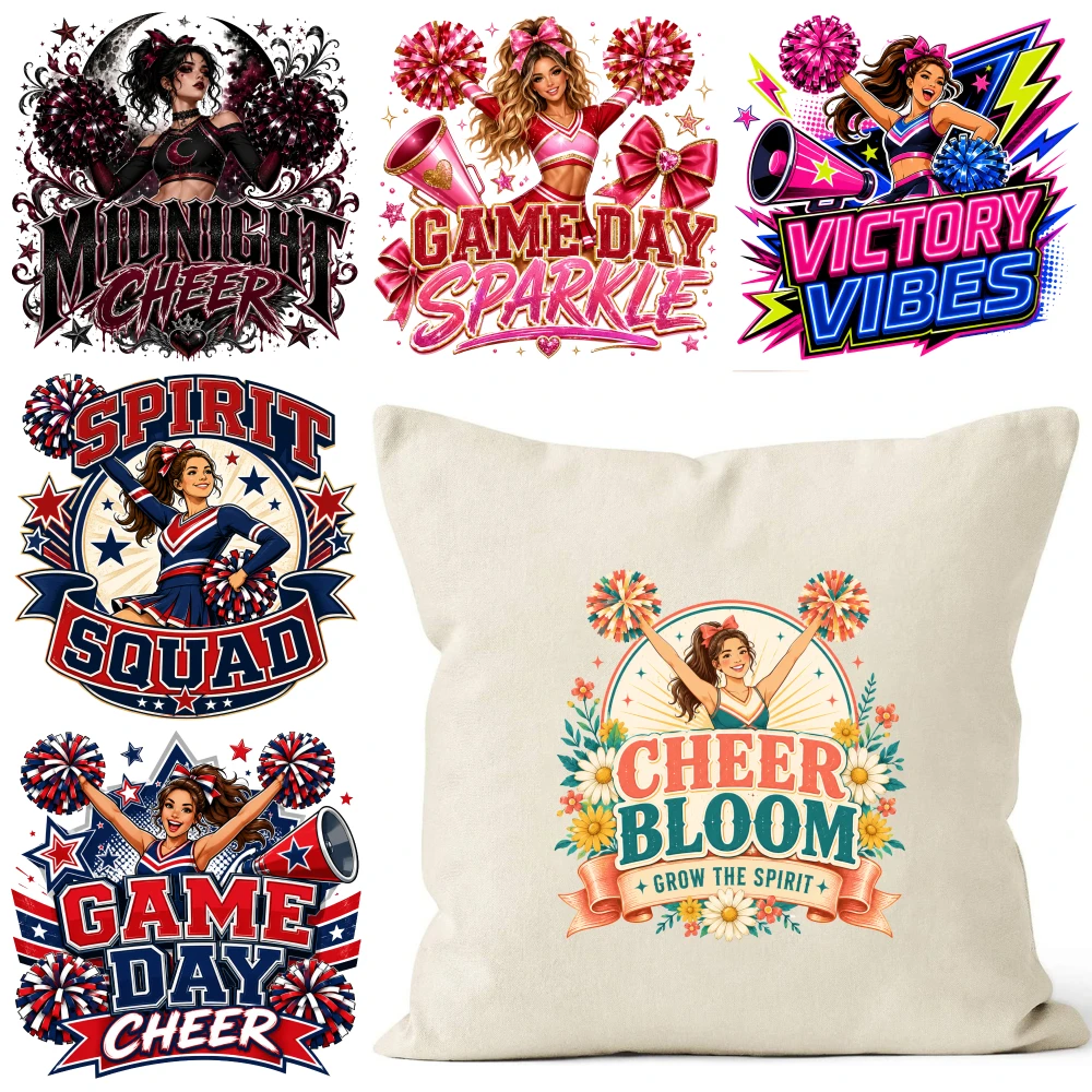 6 Pcs Cheerleader Iron on Transfers Washable DIY Decals for Clothing T-shirts Hoodies Jeans Backpacks Hats