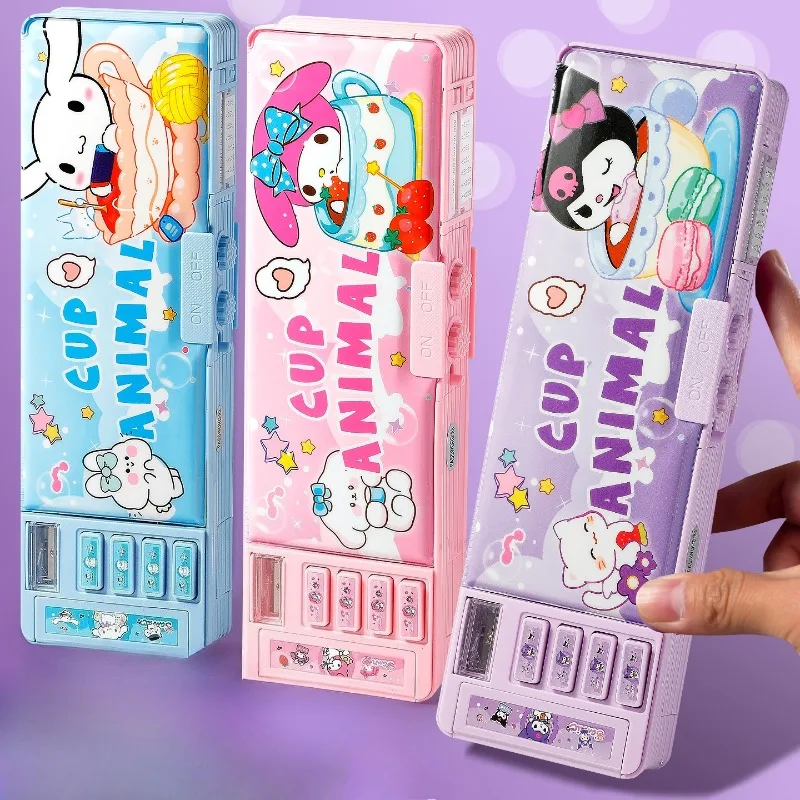 Estuche de Lápices con Contraseña de Sanrio Kuromi, My Melody, Cinnamoroll, Estuche de Papelería de Anime con Sacapuntas, Estuche de Lápices para Niñas Estudiantes, Regalo