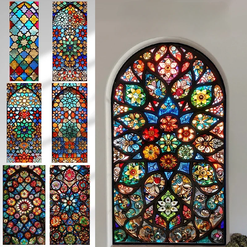 Home Window Privacy Film Self-adhesive Static Clings 3D Decorative Window Flower Film Stained Pvc Glass Stickers