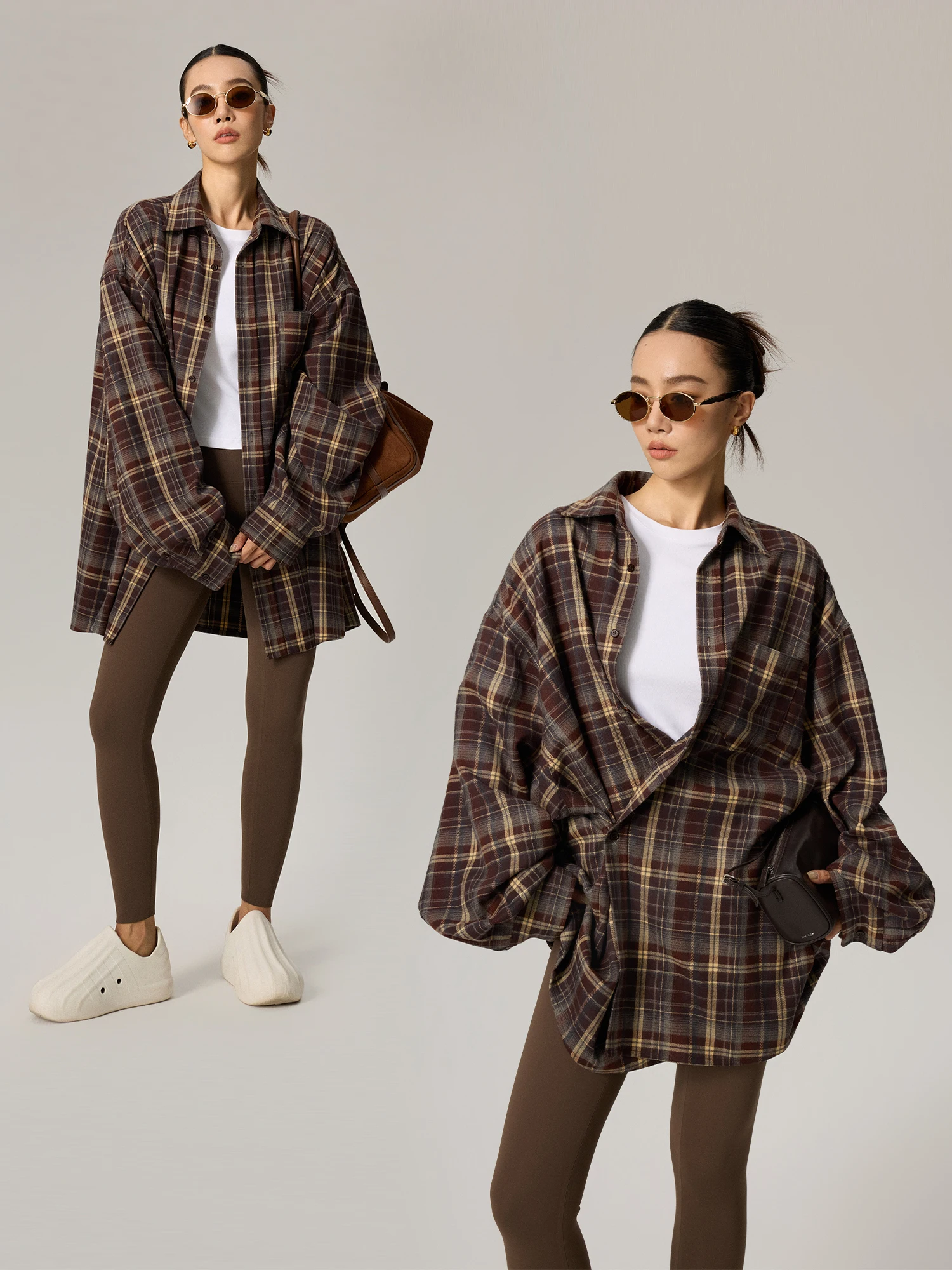 

ZzZHANG Faionable Archival Plaid Casual irt Autumn Winter Briti Sle Loose Fit irt Women's Long Sve Button up