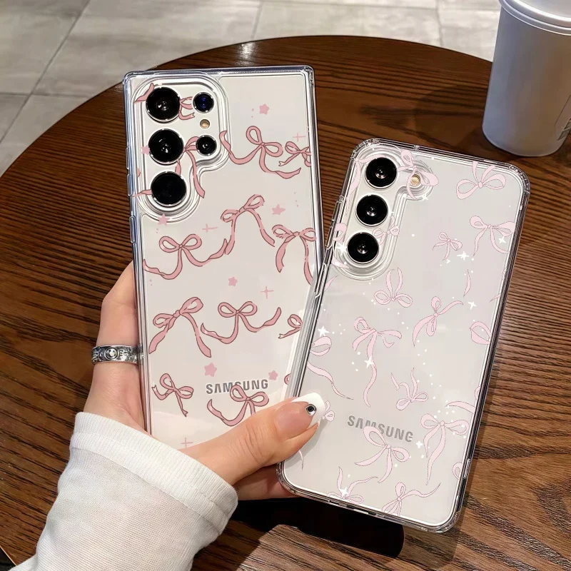 Funda bonita con lazo de corazón rosa para Samsung Galaxy S25 Ultra A56 5G S24 S23 Plus FE A36 A26 A16 A07 A06 A55 A35 A15 A25 A54 A34 A24