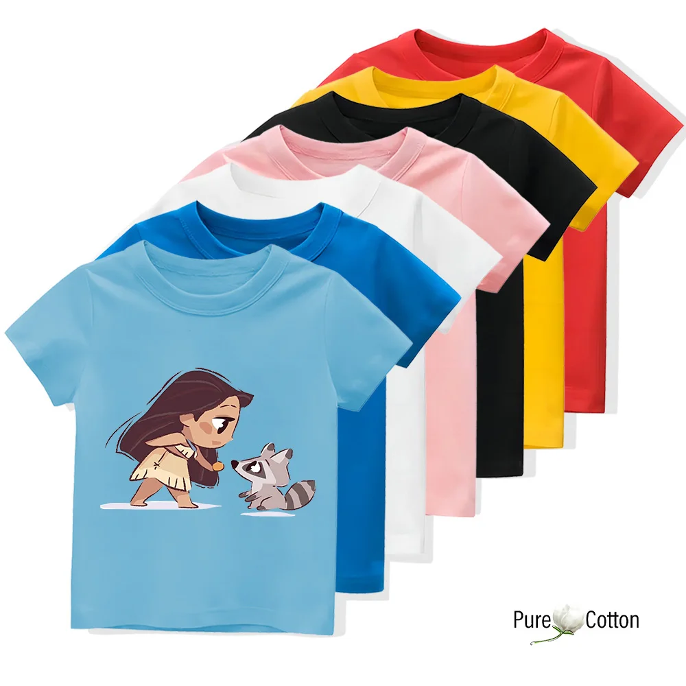 Four Seasons Kids T-shirt Disney 2 Little Fox and Little Girl Print Cute casual short sleeve Tops 100% cotton crewneck T-shirt