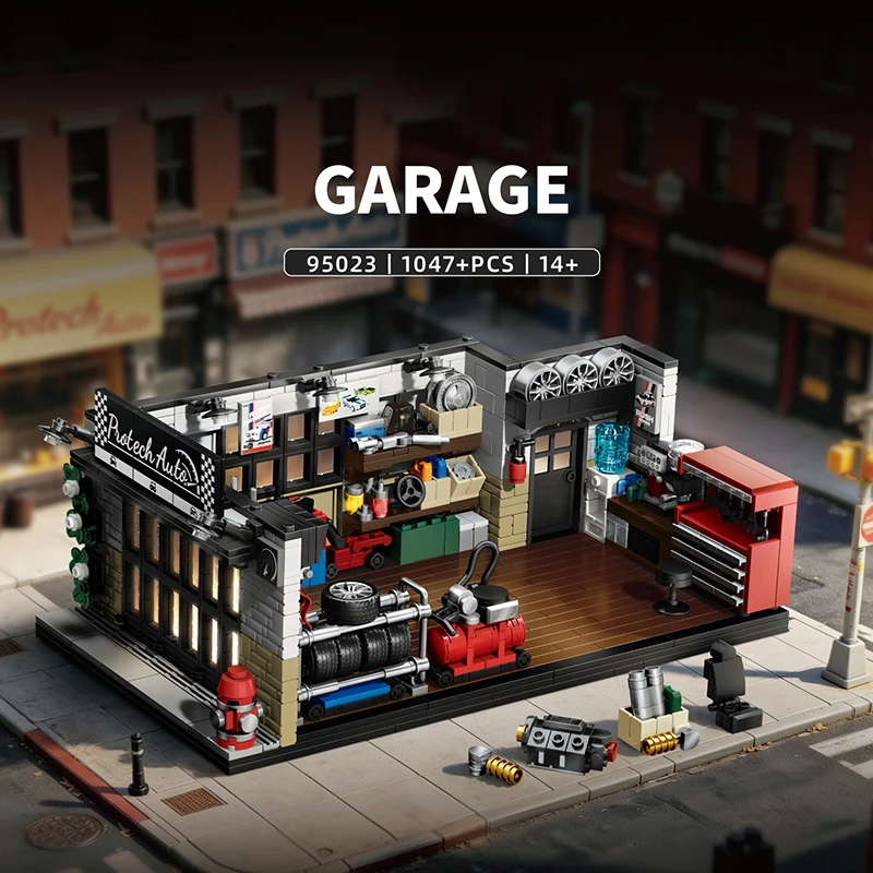 Simulated American-style garage standee MOC building blocks set, educational model building toys, DIY toys, adult birthday gift.