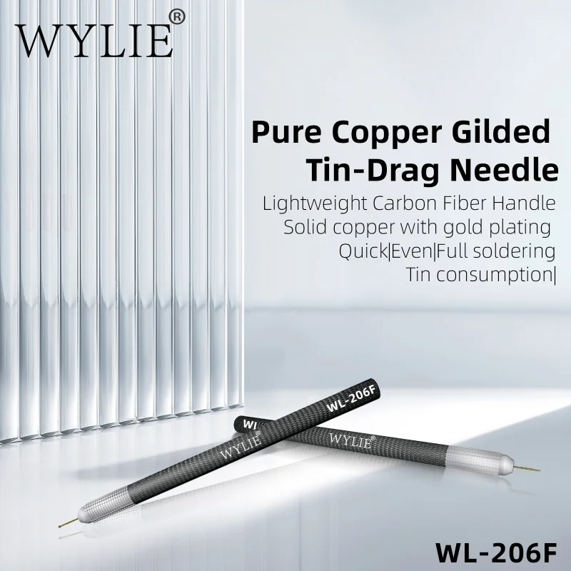 WYLIE WL-206F Gold Plated Copper Gilded Tin Drag Needle Soldering Iron Carbon Fiber Holder Set For Phone PCB IC Chip Repair