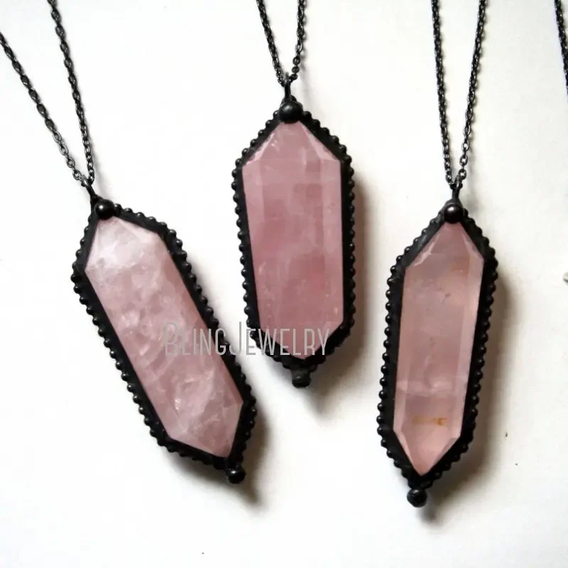 10pcs Rose Quartz Pink Crystal Love Steel Chain Necklace Wicca Witch Goth Boho Halloween Y2k Women Aesthetic Emo Jewelry Arcane