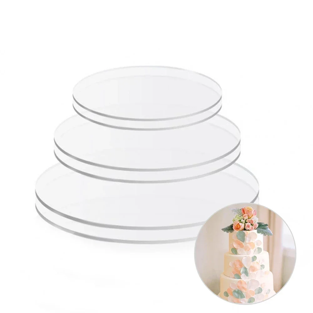 4/6/8/10 Inch Round Cake Board 3pcs/Set Acrylic Cake Disc For Cake Trimming Circle Clear Perspex Sheeting Ganaching Plate