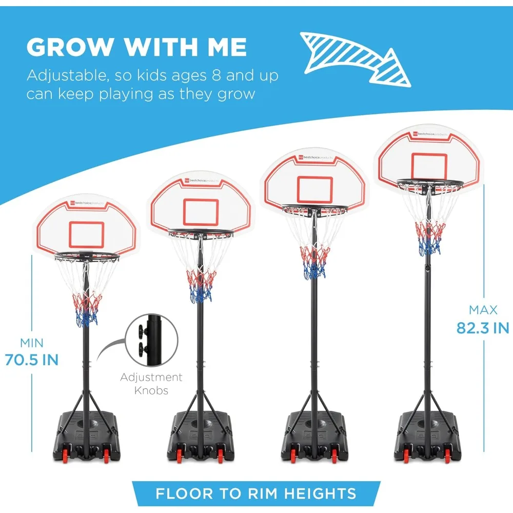 Portable Height-Adjustable Kids Basketball Hoop Set with Wheels and Fillable Base, 70.5 to 82.3 Inches, Ideal for Outdoor Play