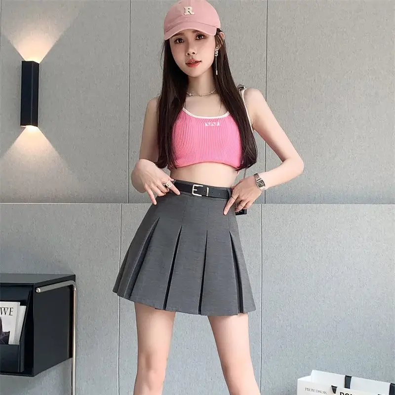 

2023 New Women Pleated Skirt Korean Fashion Solid Vintage Kawaii High Waist Mini Skirts Preppy Style Uniform Harajuku Streetwear