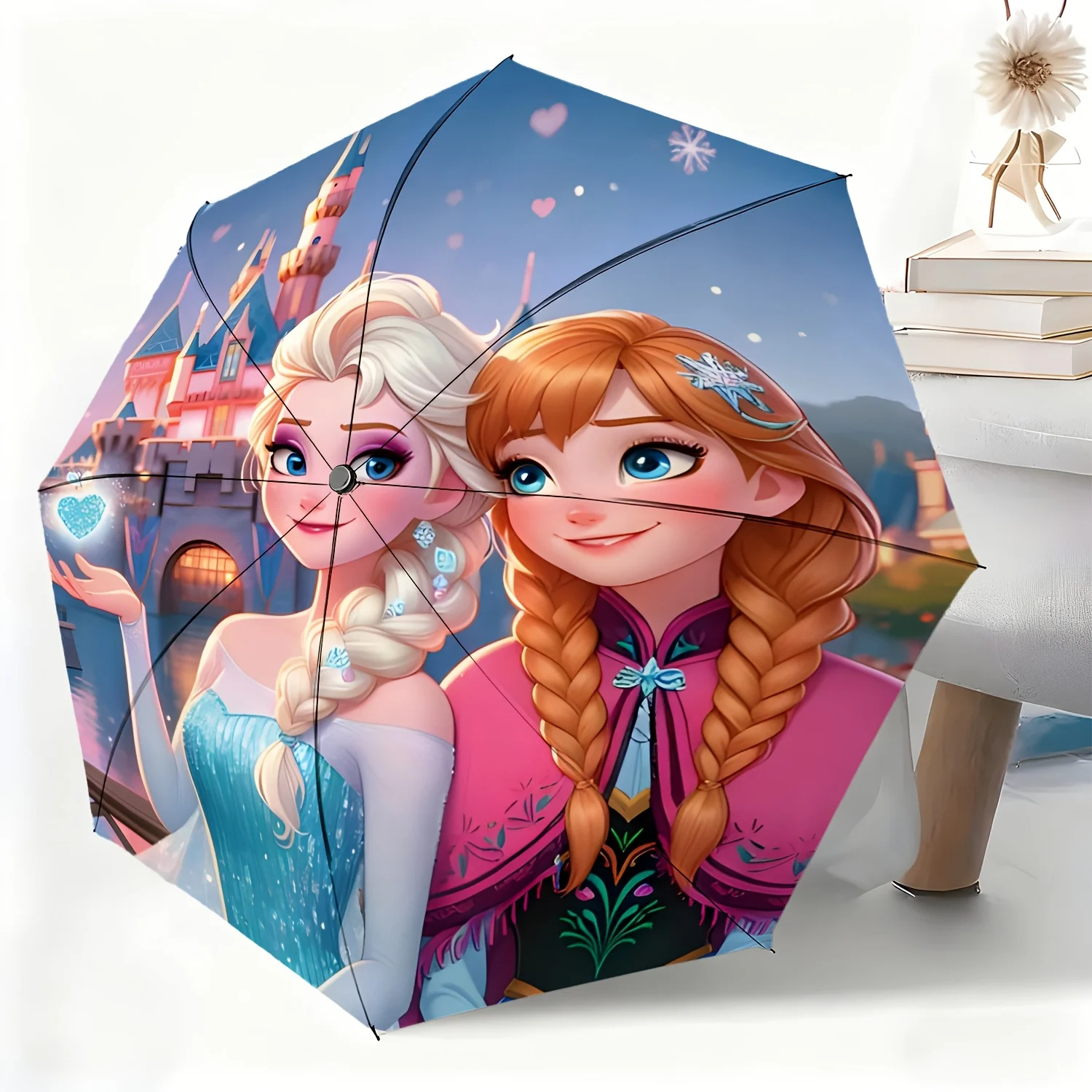 

A Fully Automatic Umbrella Featuring The Frozen Sisters, Suitable for All Occasions As a Sun And Rain Umbrella, Portable And F