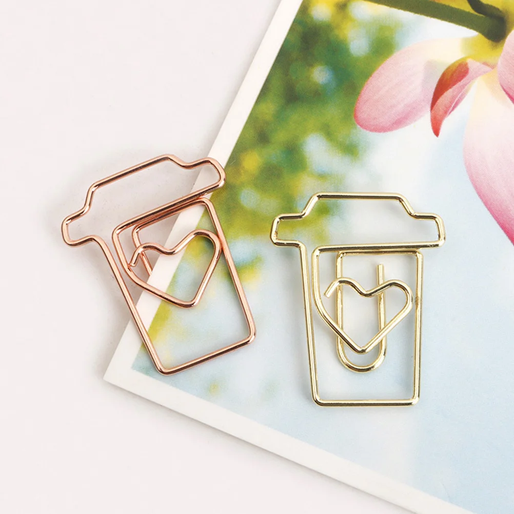 24pcs Coffee Cup Paper Clips Alloy Material Creative Note Clip For Office School Supplies Bookmark Metal Paper Clips