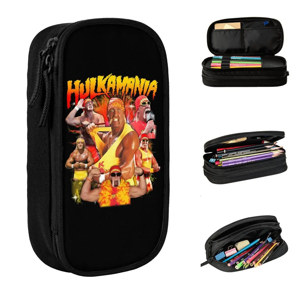 

Vintage Wrestling Legend Hulkamania Hulk Hogan Pencil Case Pencil Box Pen Holder for Student Big Capacity Bags Stationery
