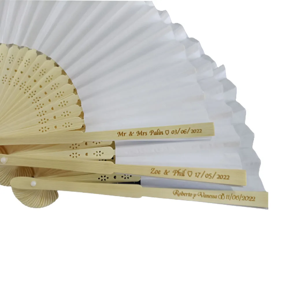 30/50Personalized wedding fan white folding elegant paper hand fan wedding party gift  bride Customized hand fan gift decoration