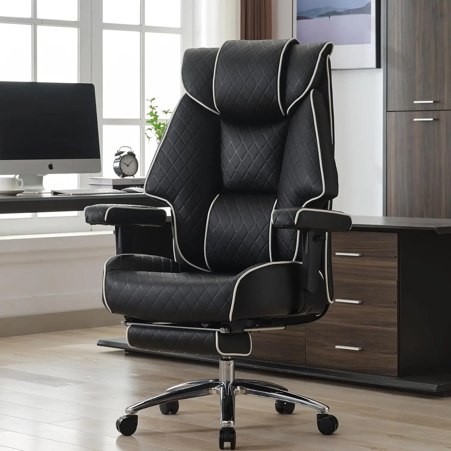 

Big And Tall Office Chair With Footrest, Pu Leather High Ba Executive Office Chair 400Lbs, Ergonomic Computer Office Chair