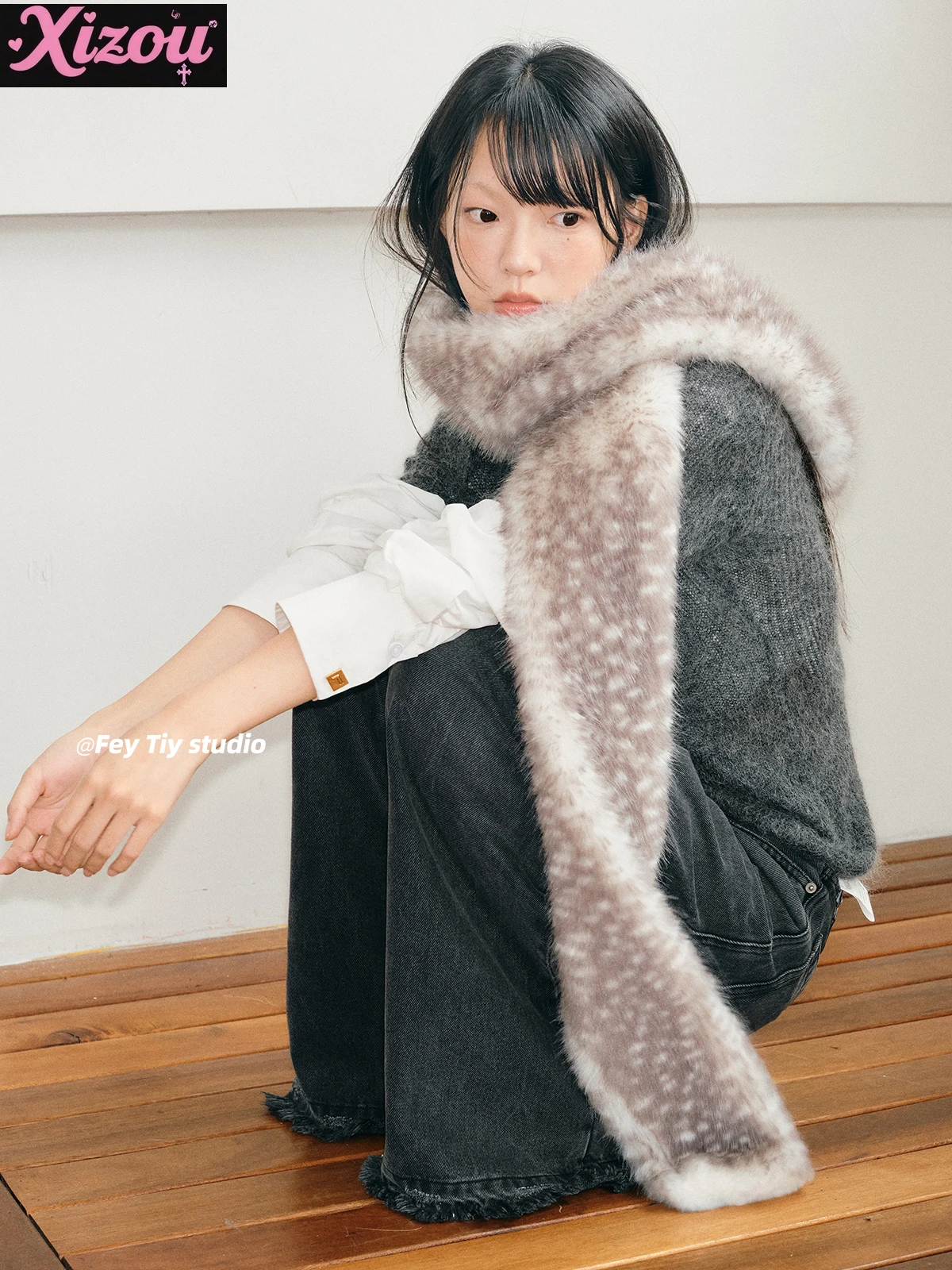 

Japan Subculture Y2k Leopard Print Fluffy Scarf Fashionable Winter Versatile Warm Thickened Imitation Fur Imitation Mink Scarf