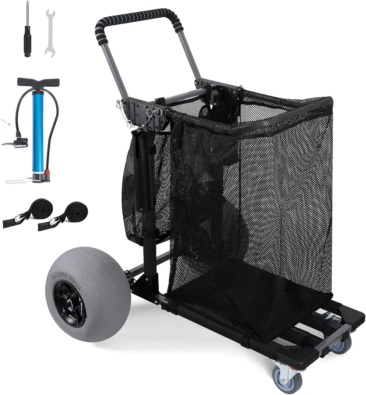 Foldable Steel Beach Cart with 12 - inch Balloon Wheels, All - Terrain for Sand, Fishing