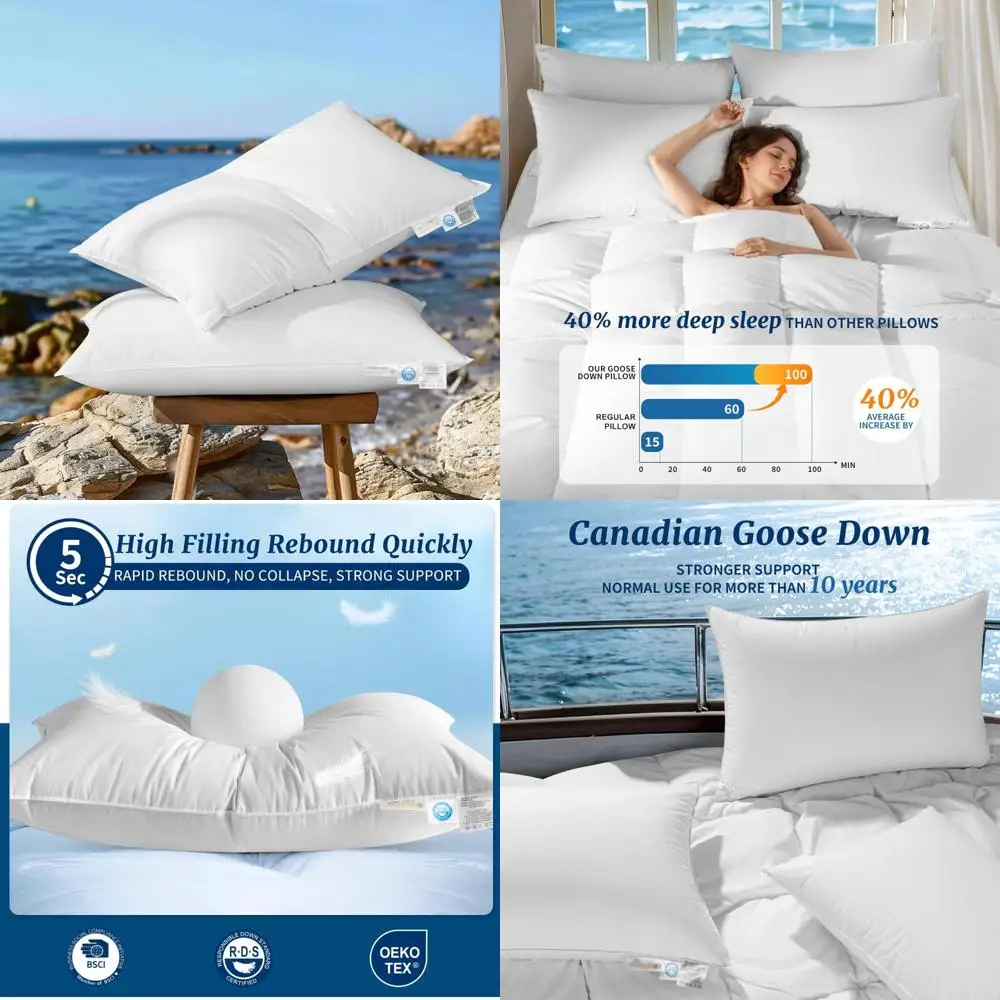 

King Size Canadian Goose Down Pillow with 1050 Fill Power, 100% Cotton and Teflon Shell for Ultra Comfort Sleep