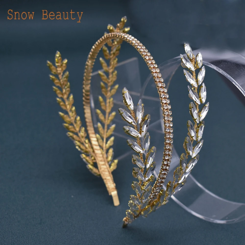 DZ030 Bridal Headband Trendy Golden Party Headdress Crystal Wedding Head Hoop Handmade Bride Headwear Women Hair Accessories