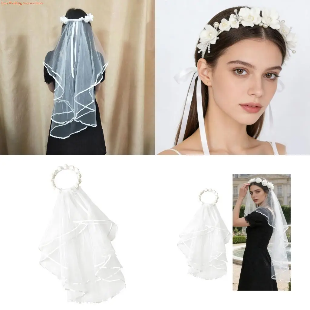 

G92D Contemporary Satins Veil Hair Garlands Hairpiece Perfect For Weddings And Parties