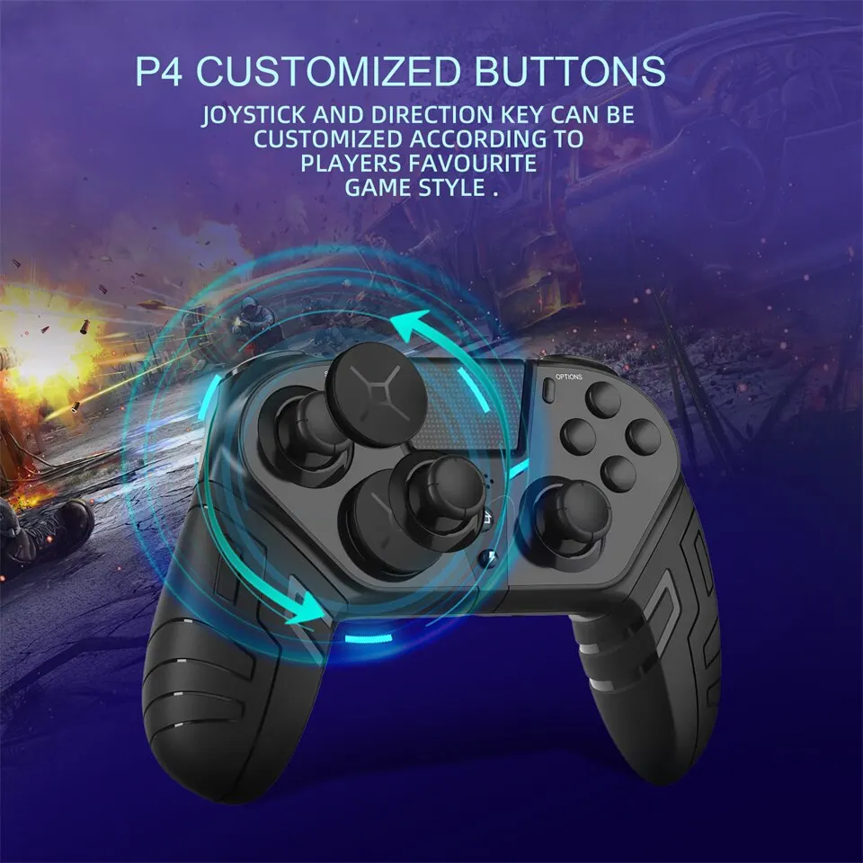 Sans fil Contrôleur Double Vibration Bluetooth Gamepad Avec Programmable Turbo Fonction Pour PS4 Console Android IOS PC Joystick