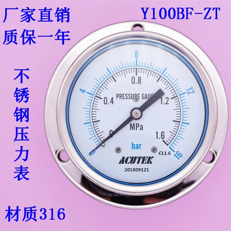 Y100BF-ZT-0.1-60 Mpa Axial band edge 316 inossidabile saldato positivo negativo vuoto manometro Gas petrolchimico elettrico