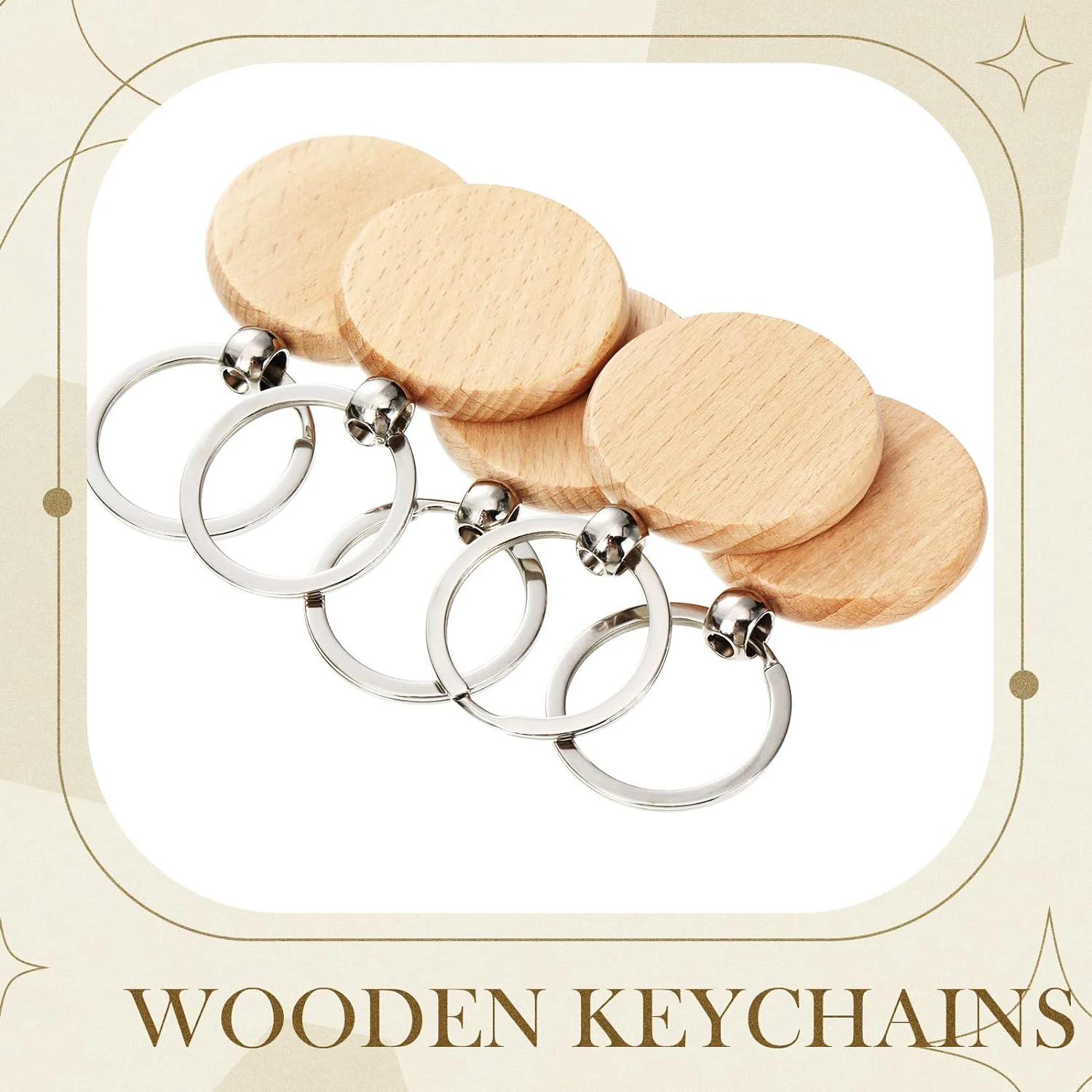 10 Pieces Wooden Keychain Blanks Laser Engraving Blanks Wood Blanks Key Chain Bulk Unfinished Wooden Key Ring Key Tag for DIY