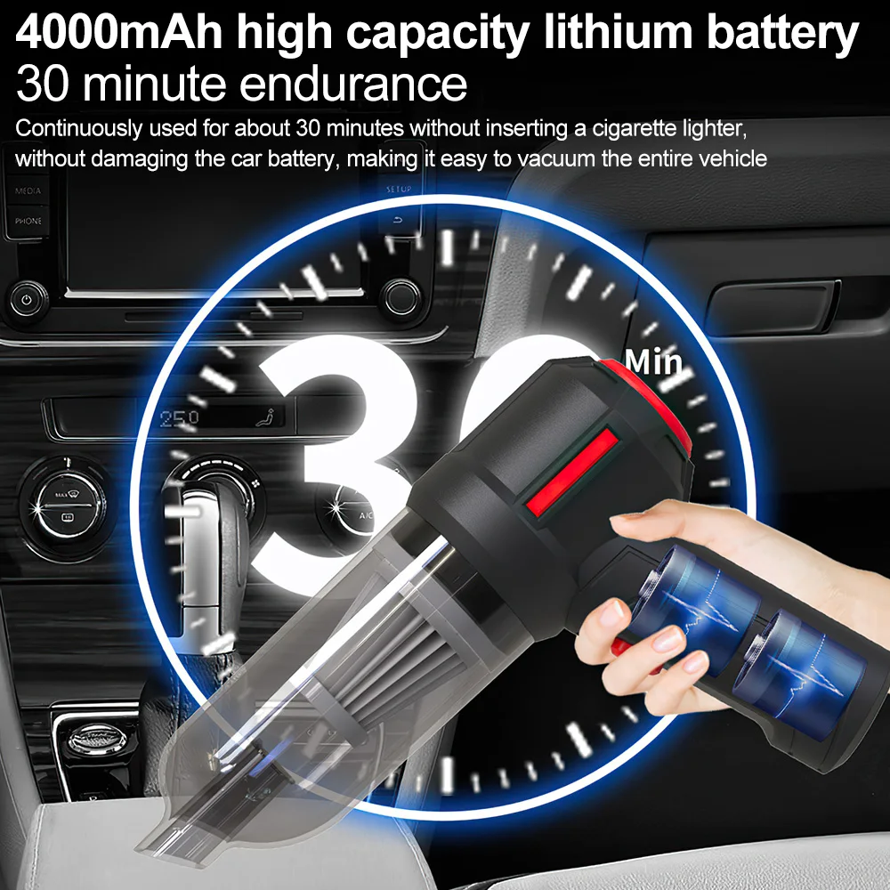 Imagem -03 - Aspirador de pó Portátil sem Fio Espanador de ar Portátil Molhado e Seco Mini Ventilador de ar Elétrico Apto para Carro Sofá Computador Teclado 9000pa