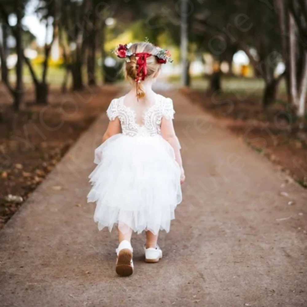 子供のためのレースの花のふくらんでいるスカート,赤ちゃんのための半袖のふくらんでいるスカート,最初の聖体拝領,フォーマルなパーティードレス,新しいコレクション