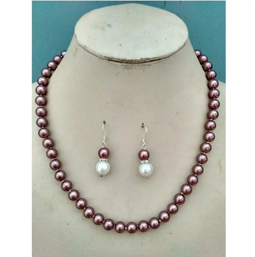 

8MM Purple South Sea Shell Pearl necklace earrings set AAA Grade