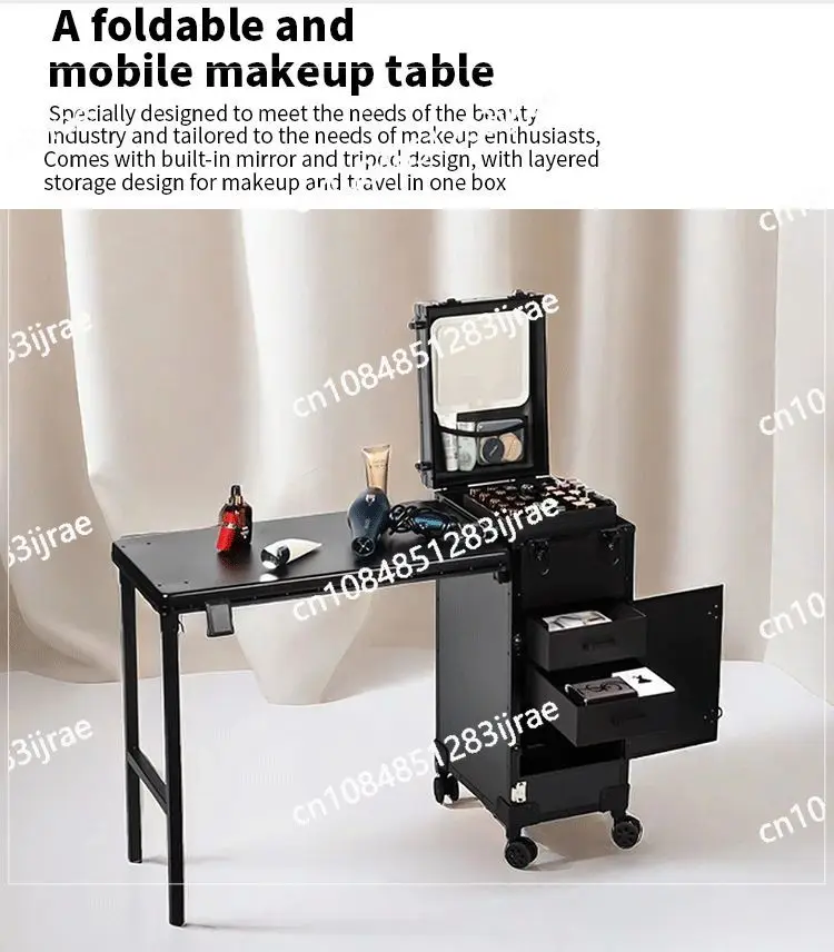 Factory Portable Rolling Manicure Table Foldable Traveling Nail Desk W/Storage Makeup Train Case Cosmetic Trolley Case Nail Desk