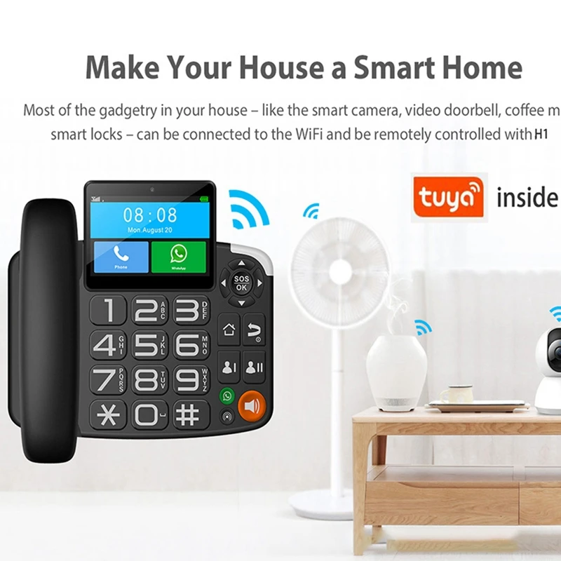 FULL-TUYA-teléfono inalámbrico con tarjeta SIM para grabación de vídeo, WIFI, con red 4G y alarma de Radio para el hogar y la Oficina, EU-PLUG