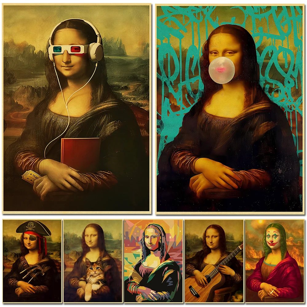 Mona Lisa Funny Photo Famous Poster Wall Chart Print Posters Home Living Bed Room Decor Bar Cafe Picture Frameless Wall Painting