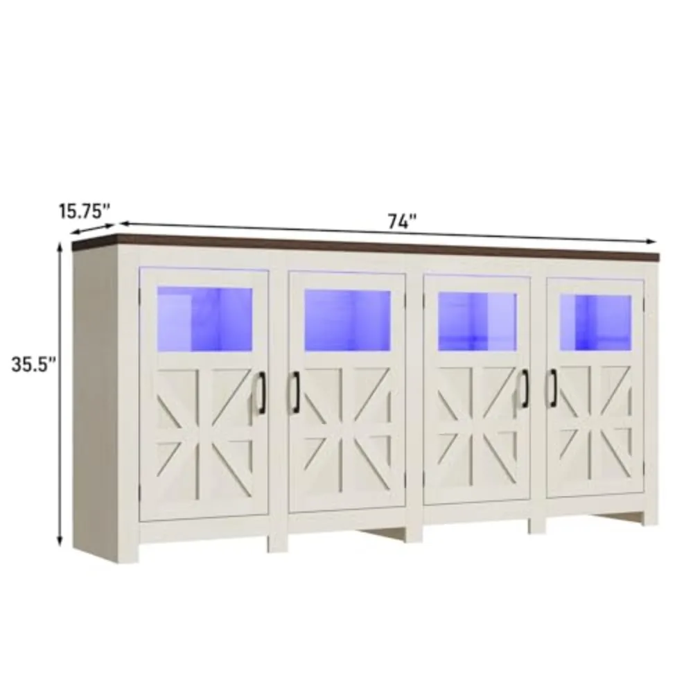 74" Large LED Farmhouse TV Stand for 80/75/70 Inch TVs with Power Outlets ,Tall Entertainment Center Storage view 2