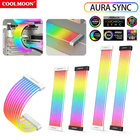 COOLMOON AOSOR AL200/AL300 RGB-lampremsa PC-bakgrundsbelysning 56 LED-lampor 5V ARGB Aura Sync Böjbar DIY för 24-pins moderkort PC-chassi 8 best sales sval måne - №6