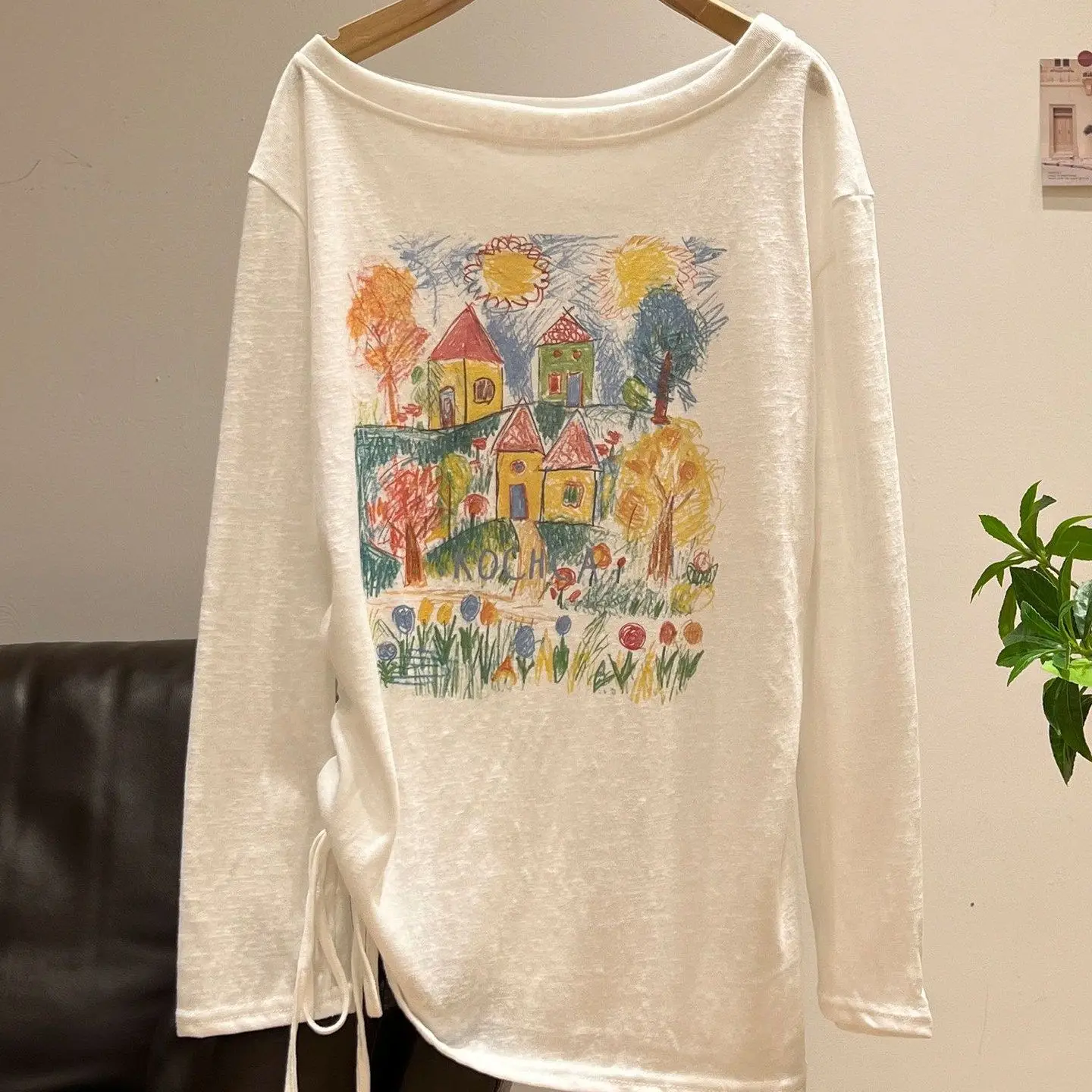 Summer New Women's Loose Fit Sun Protection Shirt Shoulder Bore Thin Graffiti Print Long Sleeve Casual Style Cotton Polyester