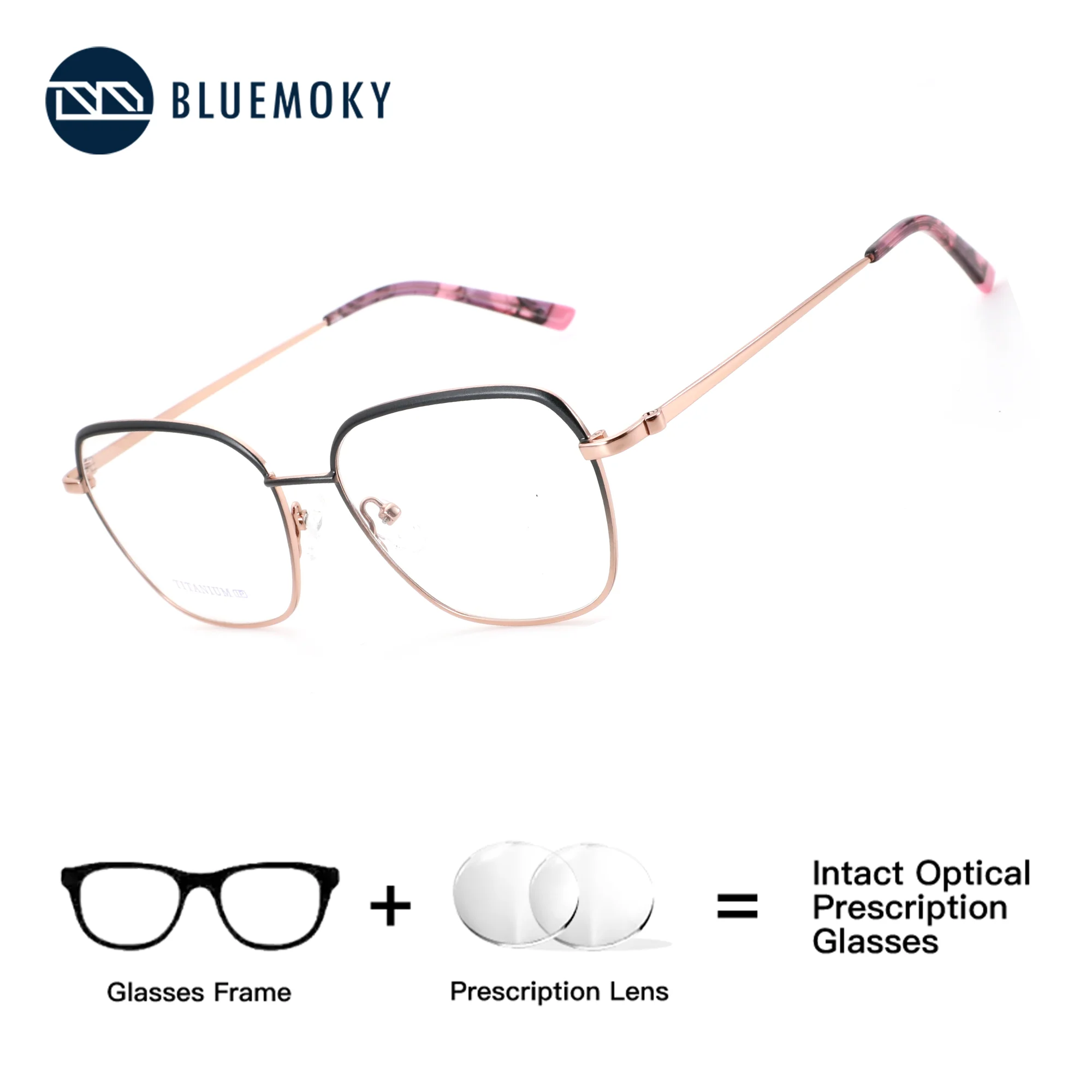 

BLUEMOKY (XL Size) Titanium Butterfly Prescription Presbyopic Myopia Women's Grade Clear Glasses Anti Blue Light Photochromic