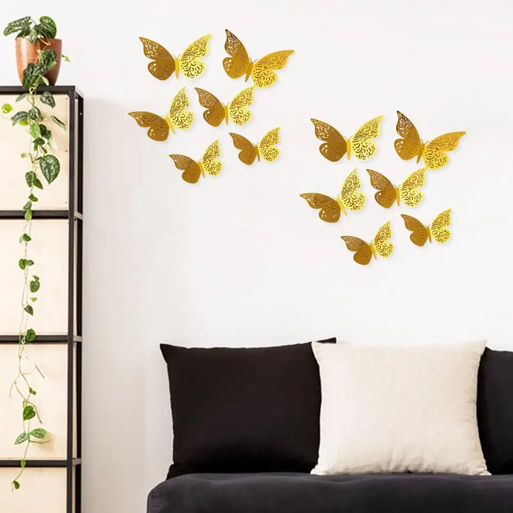 Waterproof Wall Sticker Self-adhesive Wall Sticker 12 Pcs 3d Butterfly Wall Decals Set Hollow Butterfly Art Stickers Removable