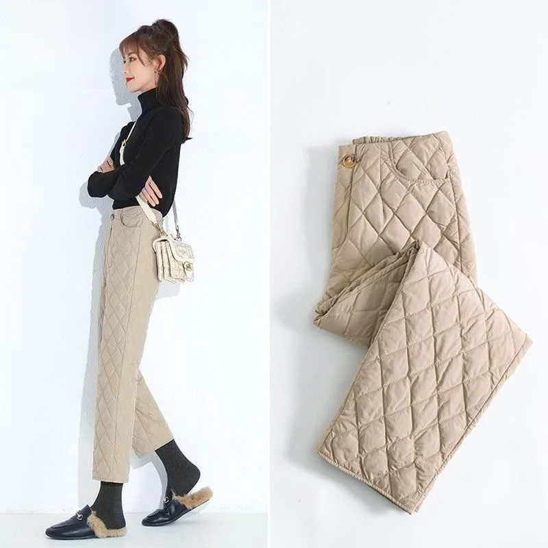 

Женские хлопковые брюки Thiened с высокой талией и прямыми штанинами, модная зимняя верхняя одежда, студенческие теплые брюки